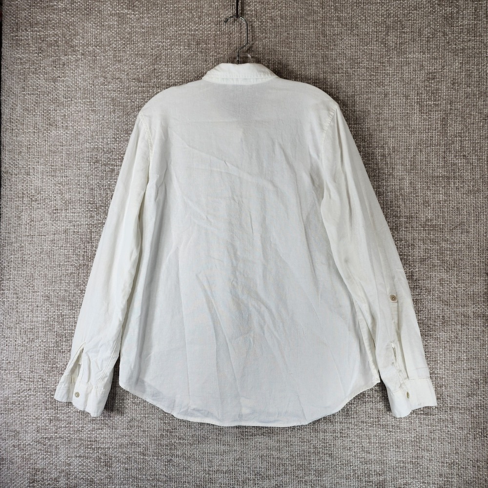 Orvis Linen Blend Blouse Top Womens L White Roll Tab Sleeve Coastal Relaxed Fit - Picture 7 of 11